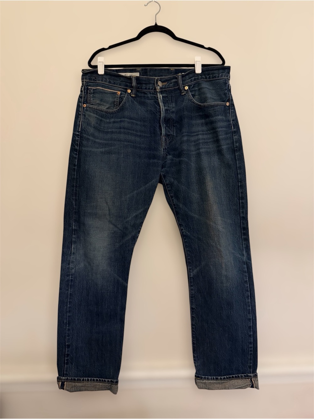 Gap 1969 Japanese Selvedge Slim Fit
Jeans Mens 36x30 Dark Wash Denim